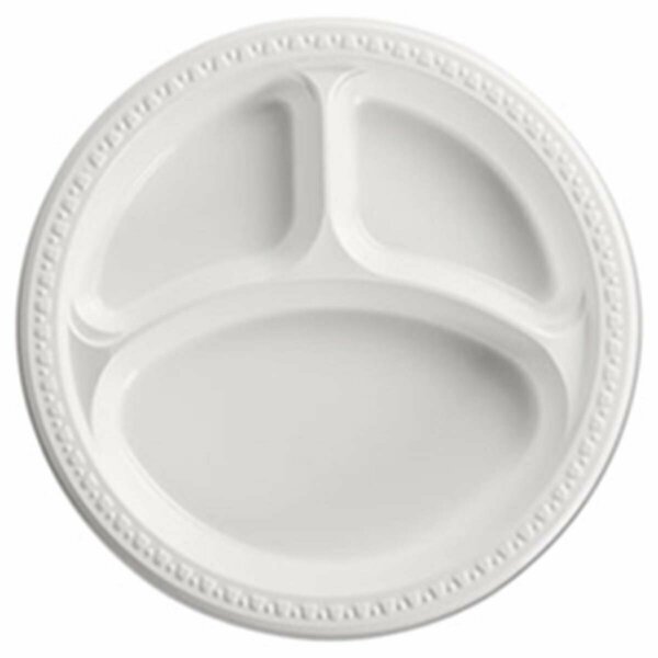 Huh 10.25 in. Heavy Weight Plastic 3 Compartment Plates - White, 500PK 81230